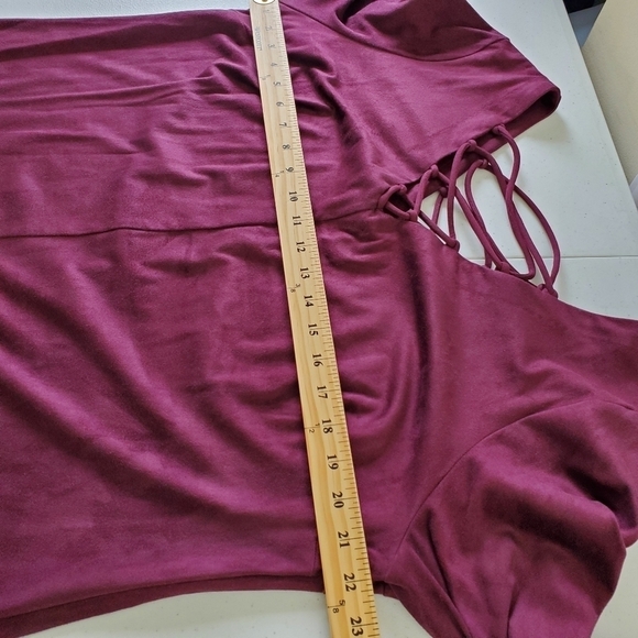 G.I.L.I. Lace-up Midi Dress Size 1X Stretch Faux Suede V-Neck Party Burgundy - Picture 8 of 15
